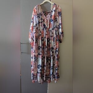 torrid Floral Tiered Dress in Coral, Navy & Lavender